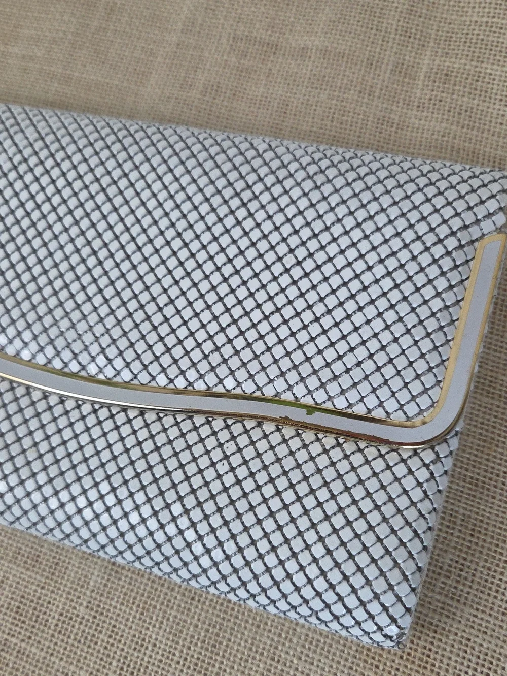 Vintage 70s white metal mesh clutch Chain Link shoulder evening bag